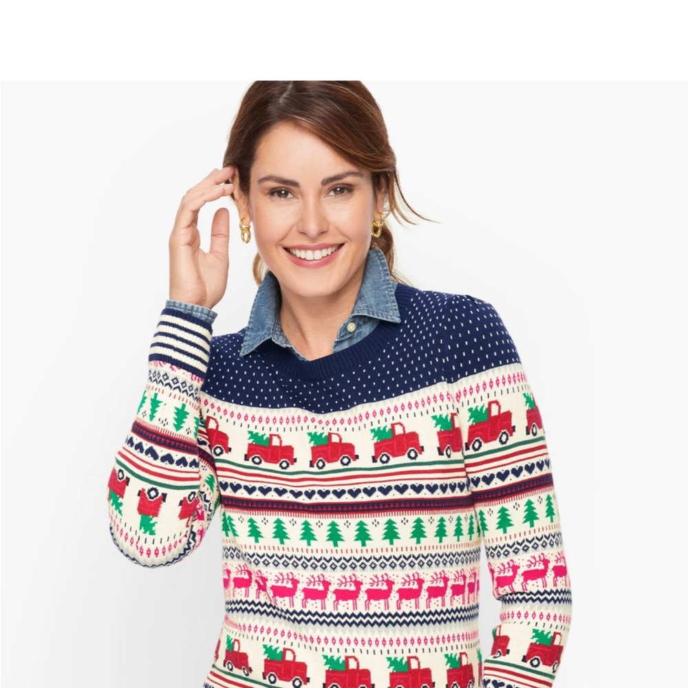 Talbots Navy and Multicolor Holiday Sweater